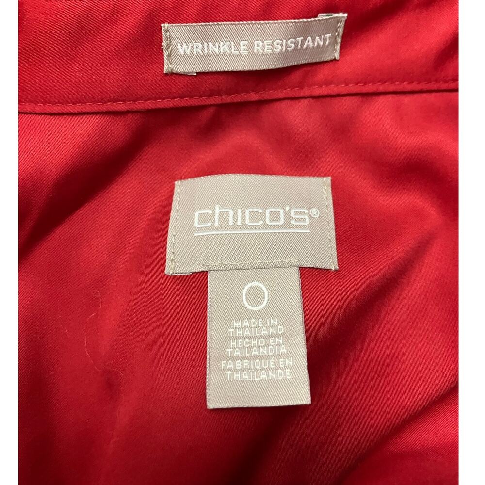 Chico's Women's Red Wrinkle Resistant Button-Up Side Slit Tunic Top SZ 0 US S/4 - Picture 6 of 9